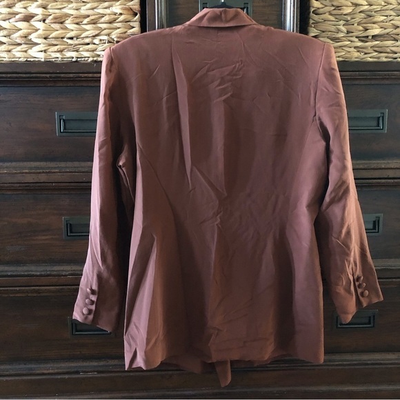 Vintage Sephanie Andrews brown 100% silk double button menswear blazer in 10P - Picture 2 of 7